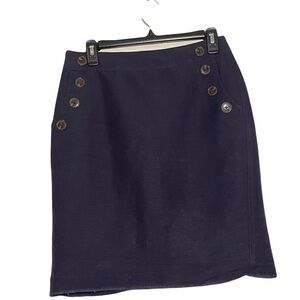 Loft Ann Taylor  Navy Blue Button-Accent Skirt size 4 linen/rayon